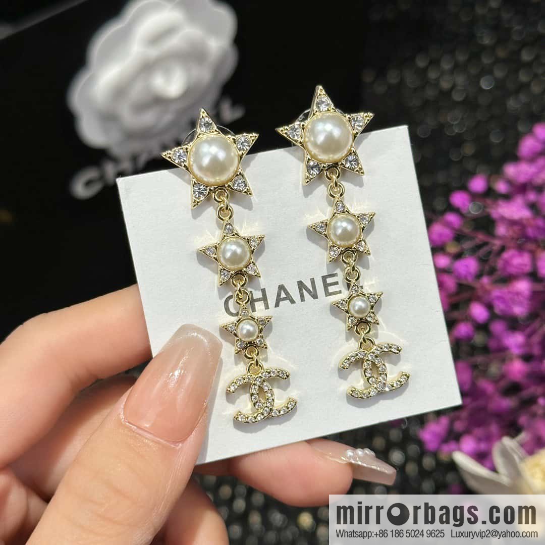 ☀️New ☑️ chanel c4 double c pentagram ⭐ star stud earrings ☀️