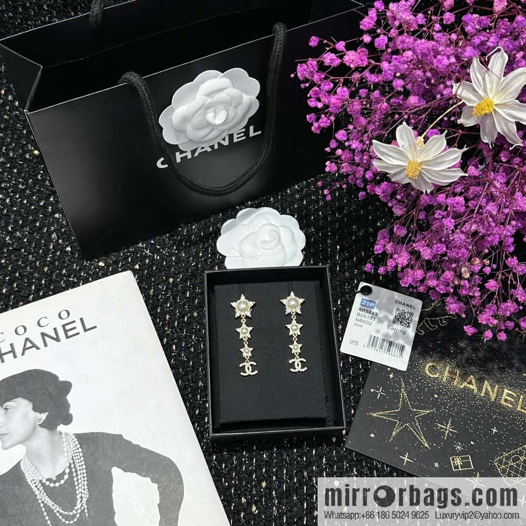 ☀️New ☑️ chanel c4 double c pentagram ⭐ star stud earrings ☀️