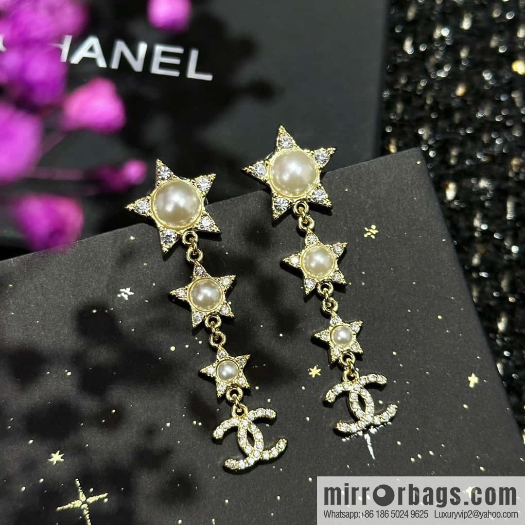 ☀️New ☑️ chanel c4 double c pentagram ⭐ star stud earrings ☀️