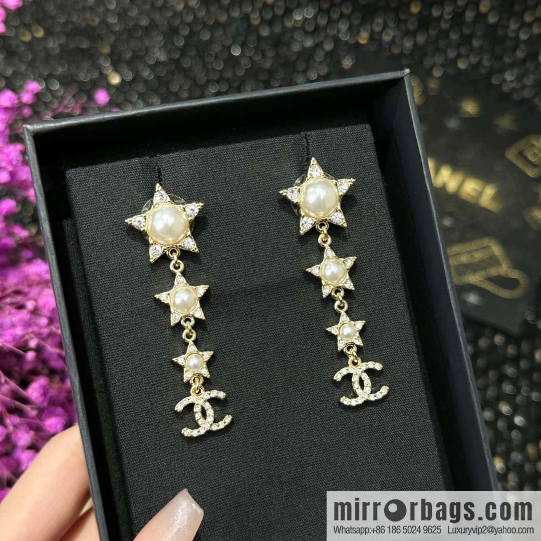 ☀️New ☑️ chanel c4 double c pentagram ⭐ star stud earrings ☀️
