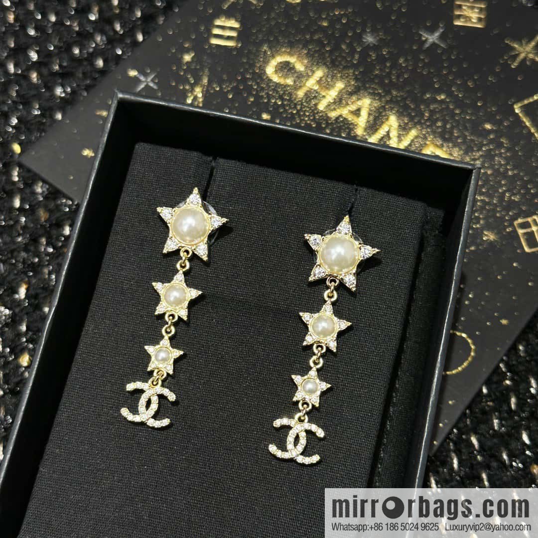 ☀️New ☑️ chanel c4 double c pentagram ⭐ star stud earrings ☀️
