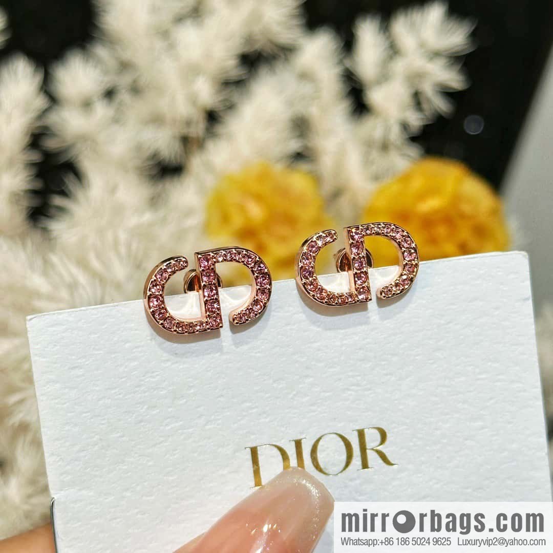 ☀️New ☑️ Dior pink diamond rose gold CD stud earrings ☀️