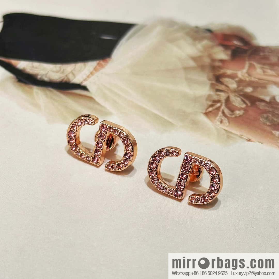 ☀️New ☑️ Dior pink diamond rose gold CD stud earrings ☀️