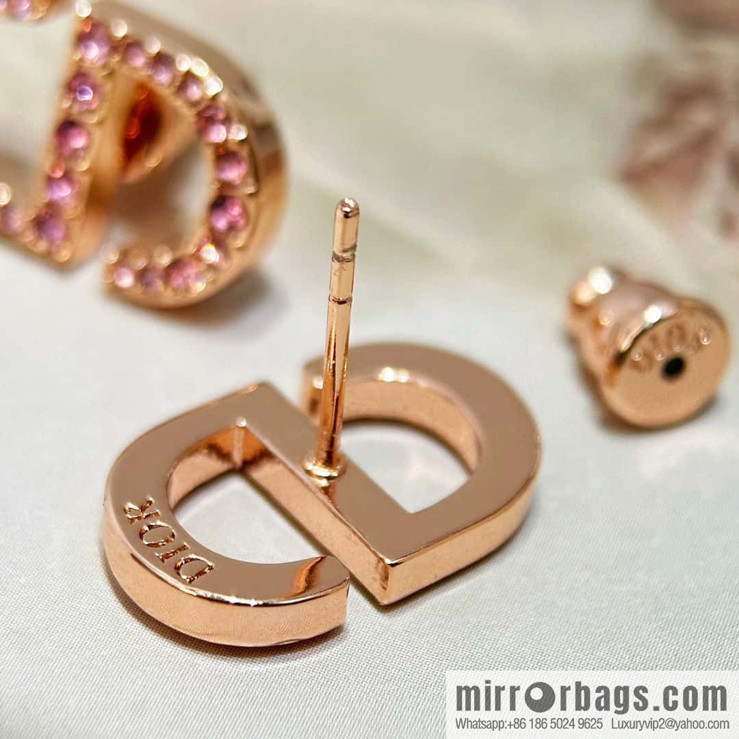 ☀️New ☑️ Dior pink diamond rose gold CD stud earrings ☀️