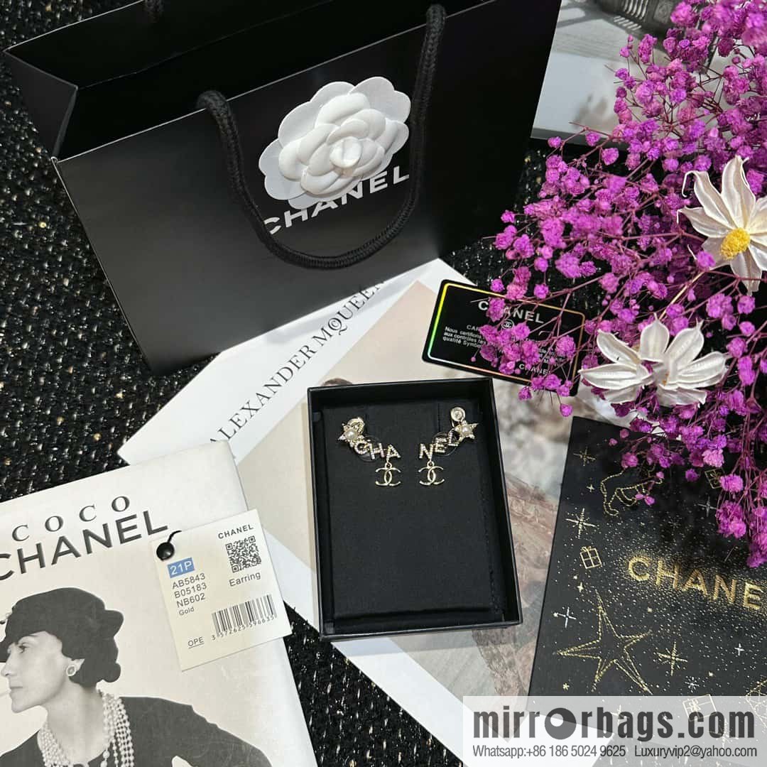 ☀️New ☑️ Chanel double c full diamond letter pentagram ⭐ star earclip stud earrings ☀️