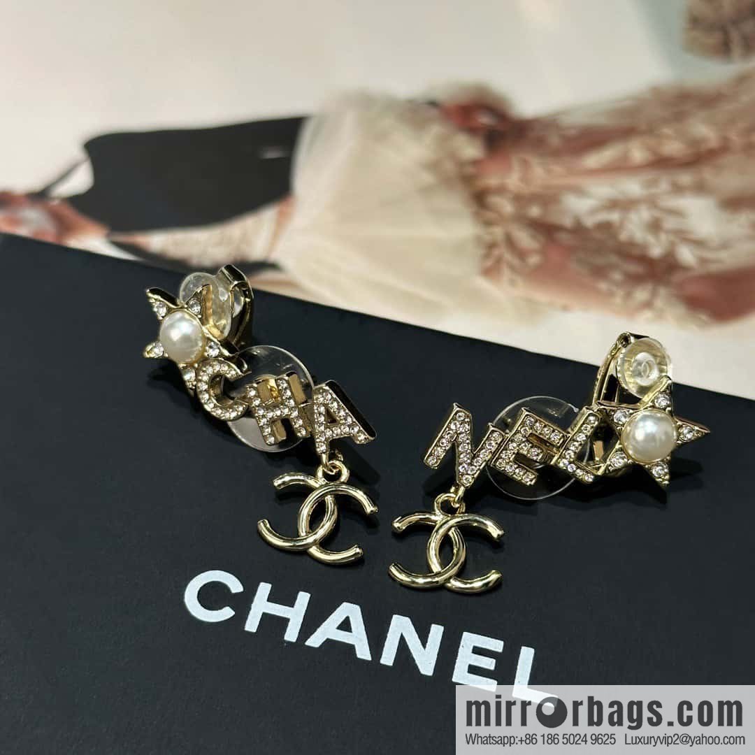 ☀️New ☑️ Chanel double c full diamond letter pentagram ⭐ star earclip stud earrings ☀️