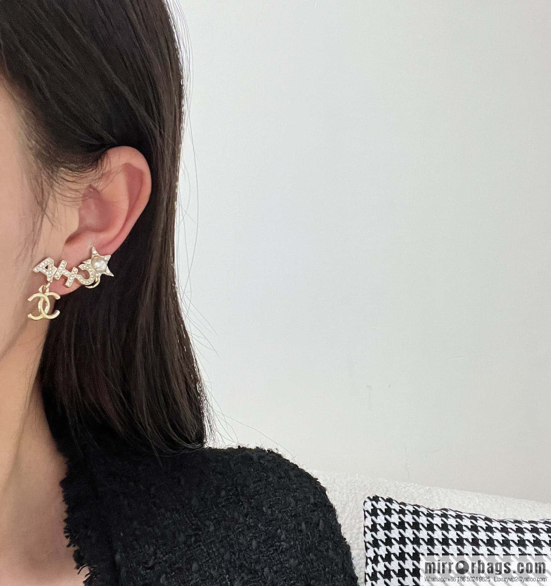 ☀️New ☑️ Chanel double c full diamond letter pentagram ⭐ star earclip stud earrings ☀️