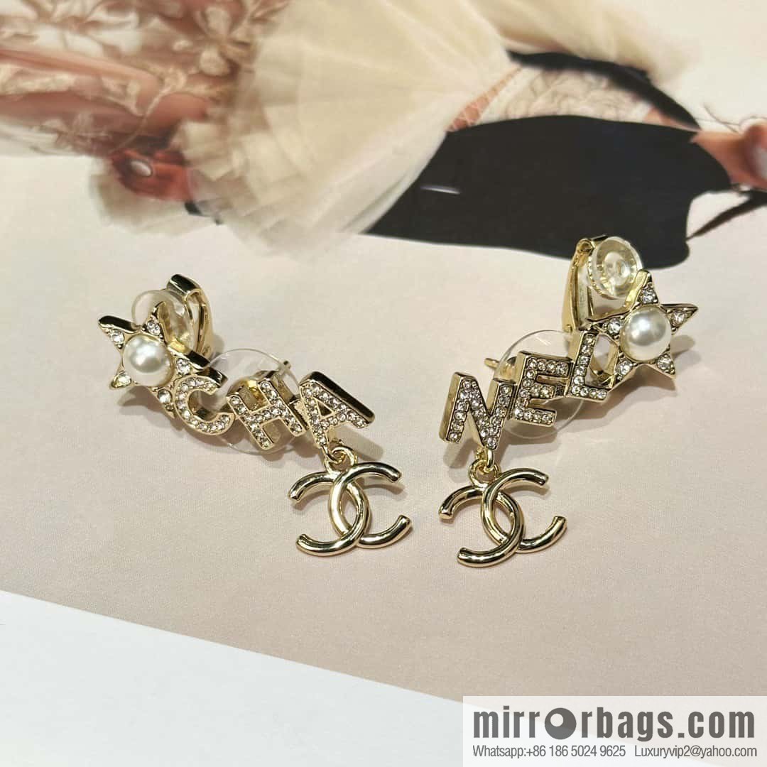 ☀️New ☑️ Chanel double c full diamond letter pentagram ⭐ star earclip stud earrings ☀️