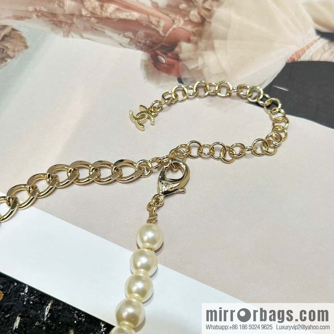 ☀️New ☑️ Chanel Double C Pentagram ⭐ Star Wings Pearl Necklace ☀️