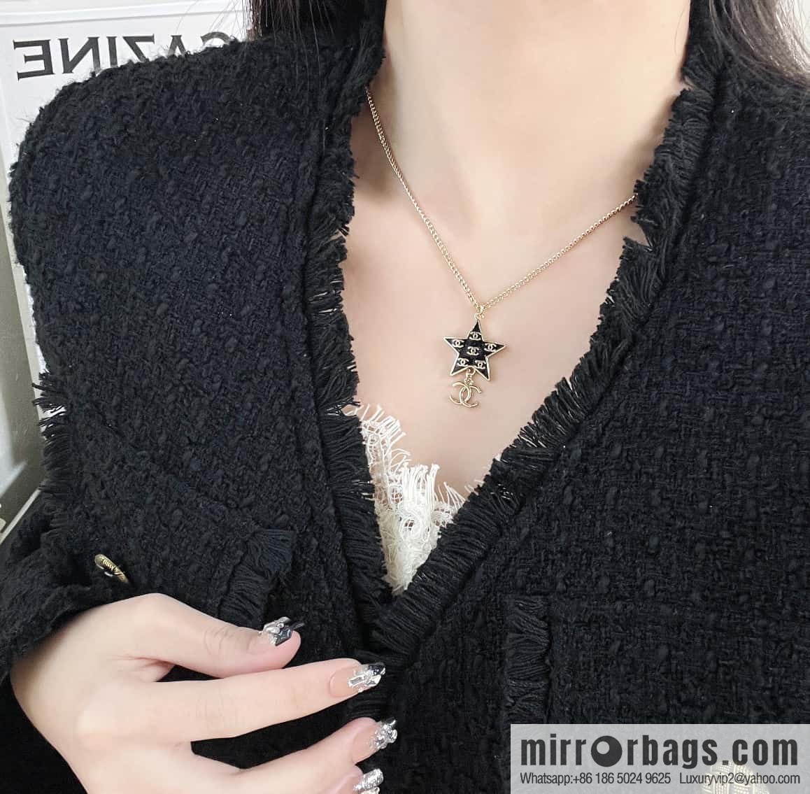 ☀️New ☑️ Chanel Double C Pentagram ⭐ Star Necklace ☀️