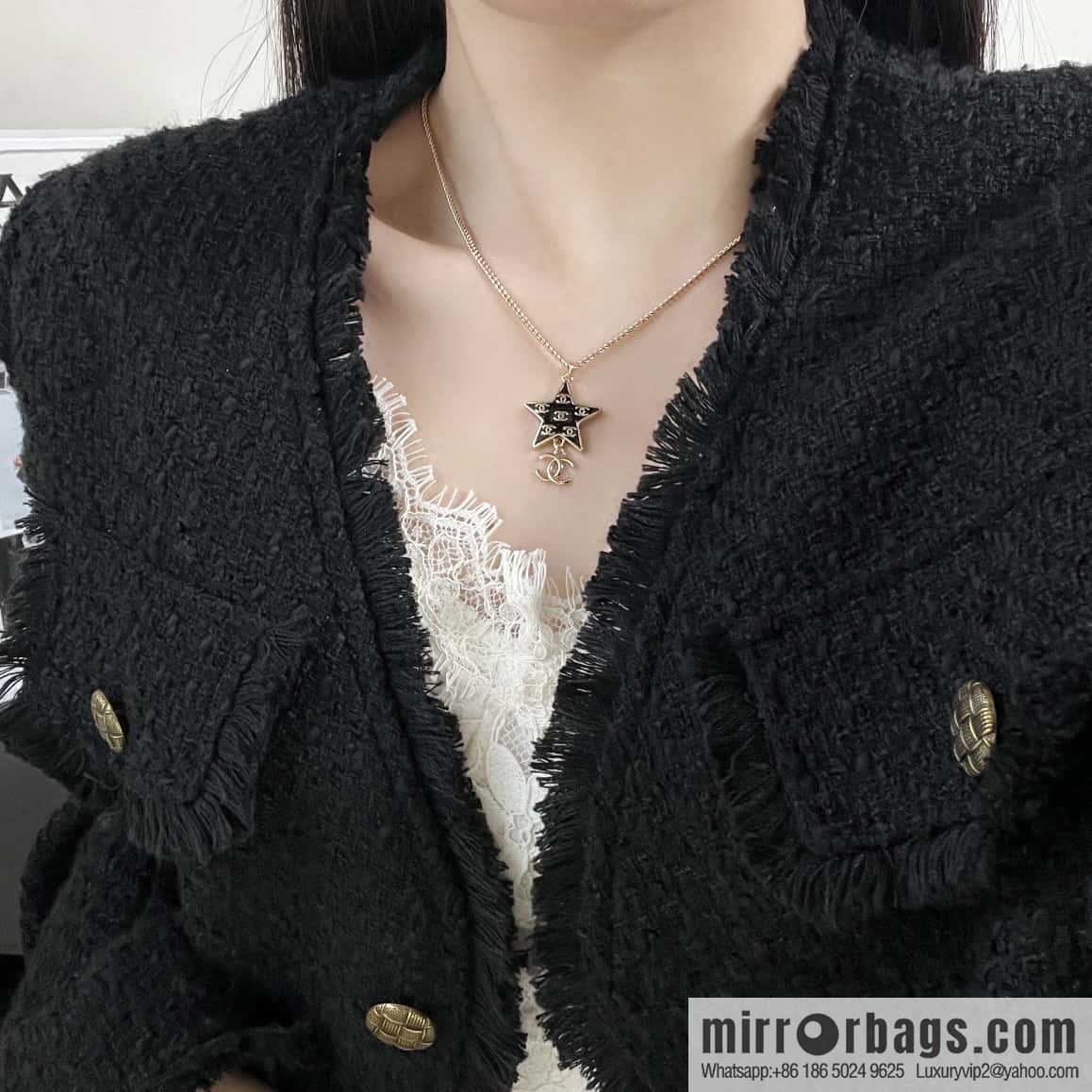 ☀️New ☑️ Chanel Double C Pentagram ⭐ Star Necklace ☀️