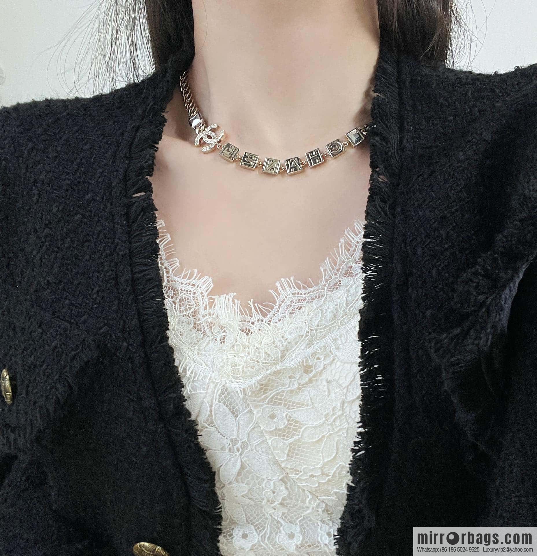 ☀️New ☑️ Chanel Double C Square Diamond Letter Necklace ☀️