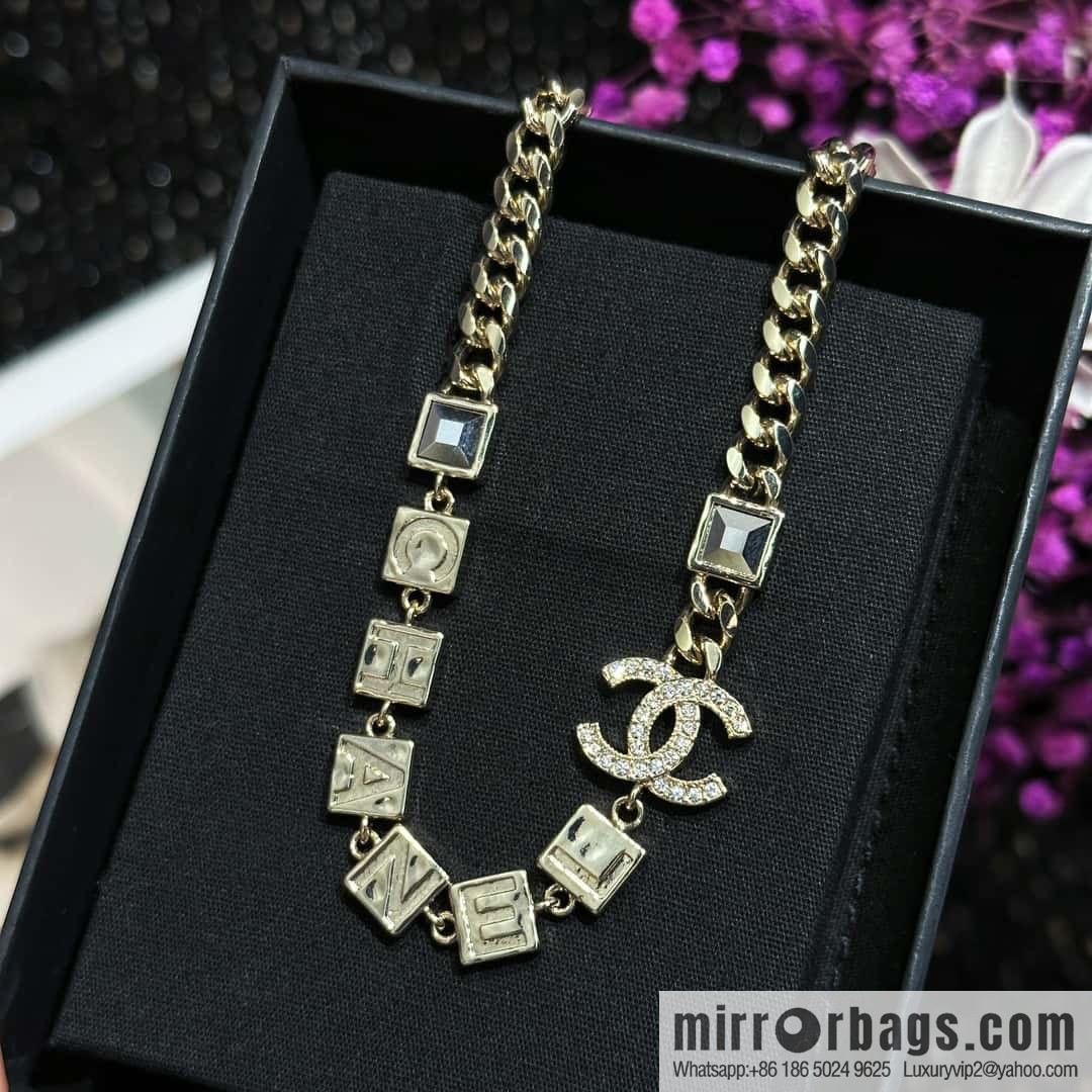 ☀️New ☑️ Chanel Double C Square Diamond Letter Necklace ☀️