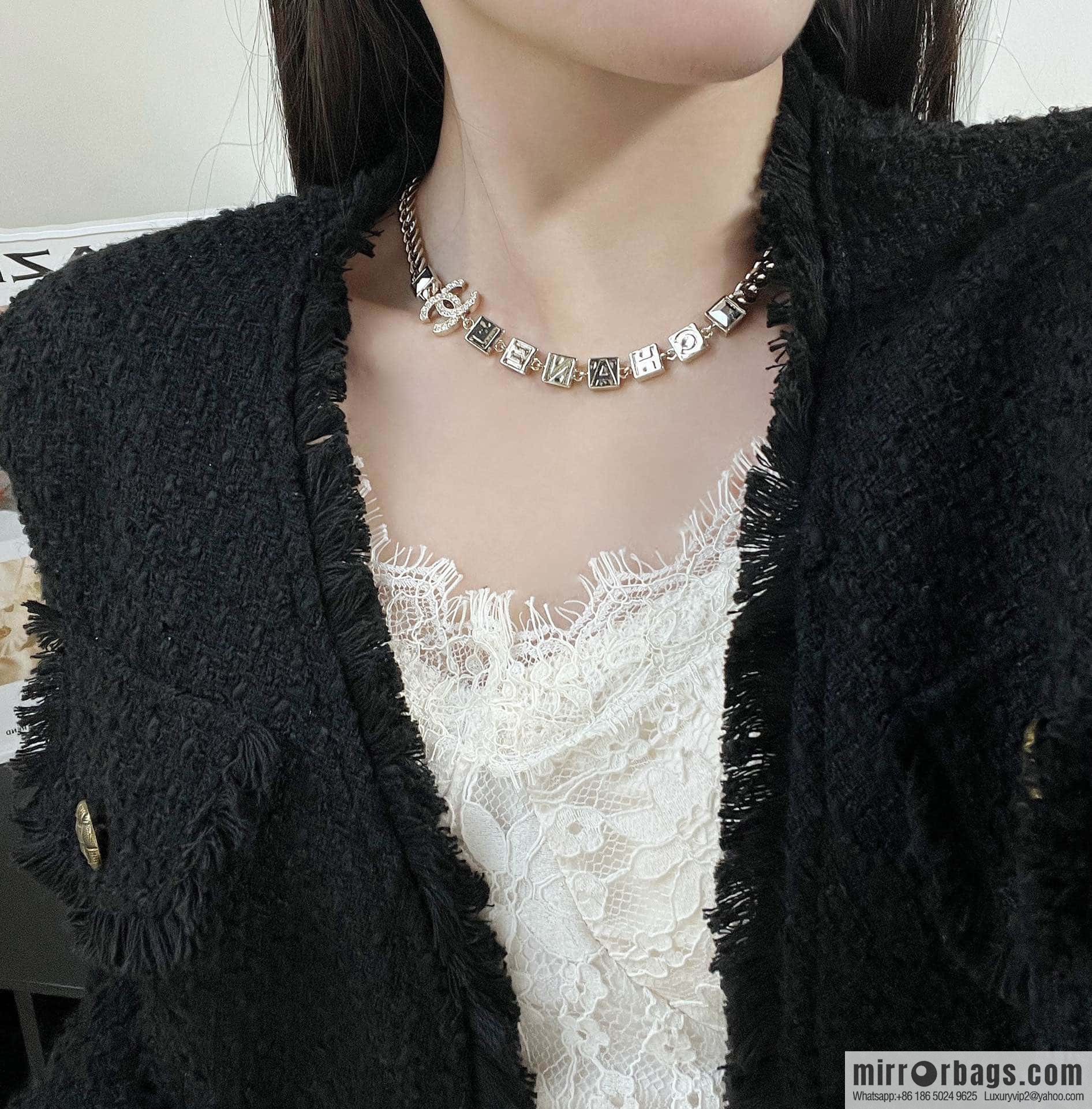 ☀️New ☑️ Chanel Double C Square Diamond Letter Necklace ☀️