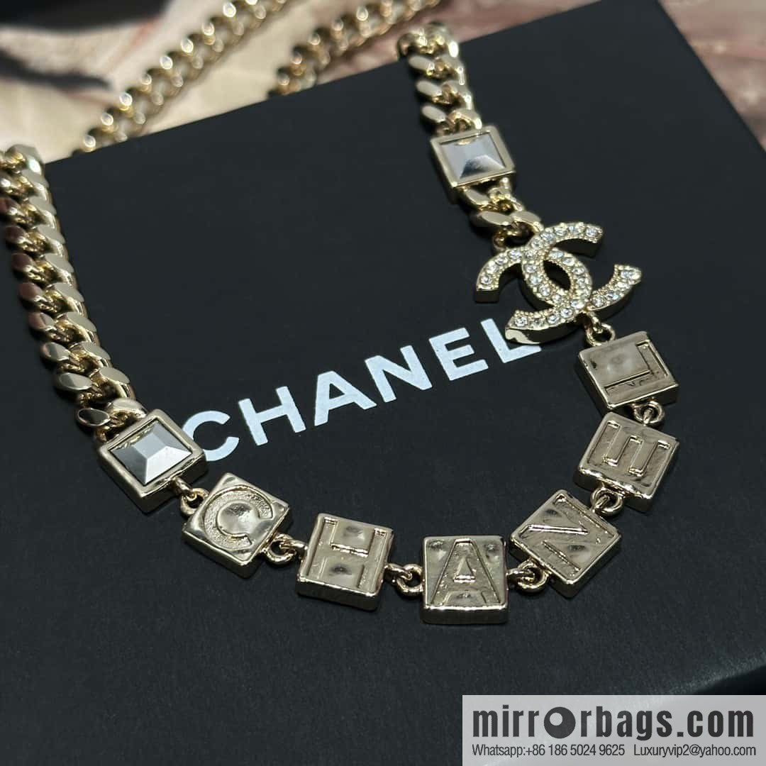 ☀️New ☑️ Chanel Double C Square Diamond Letter Necklace ☀️