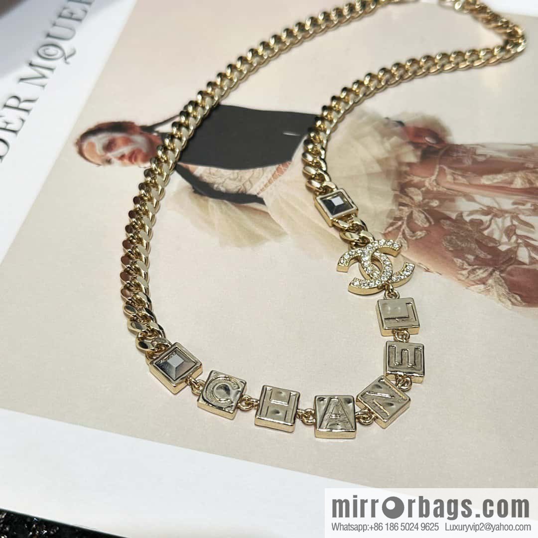 ☀️New ☑️ Chanel Double C Square Diamond Letter Necklace ☀️