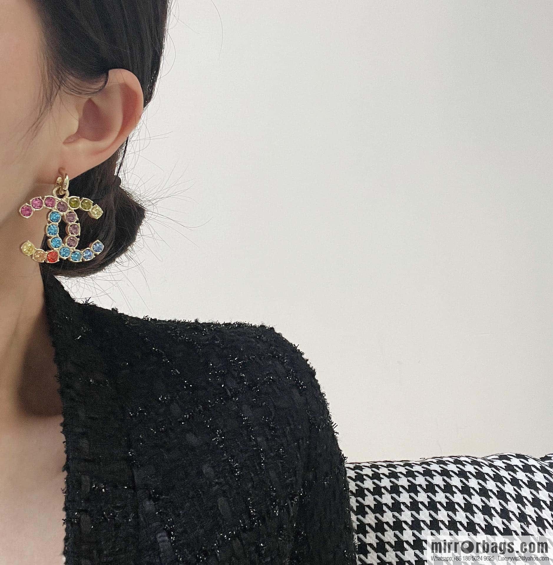 ☀️New ☑️ Chanel C2 double C diamond stud earrings ☀️