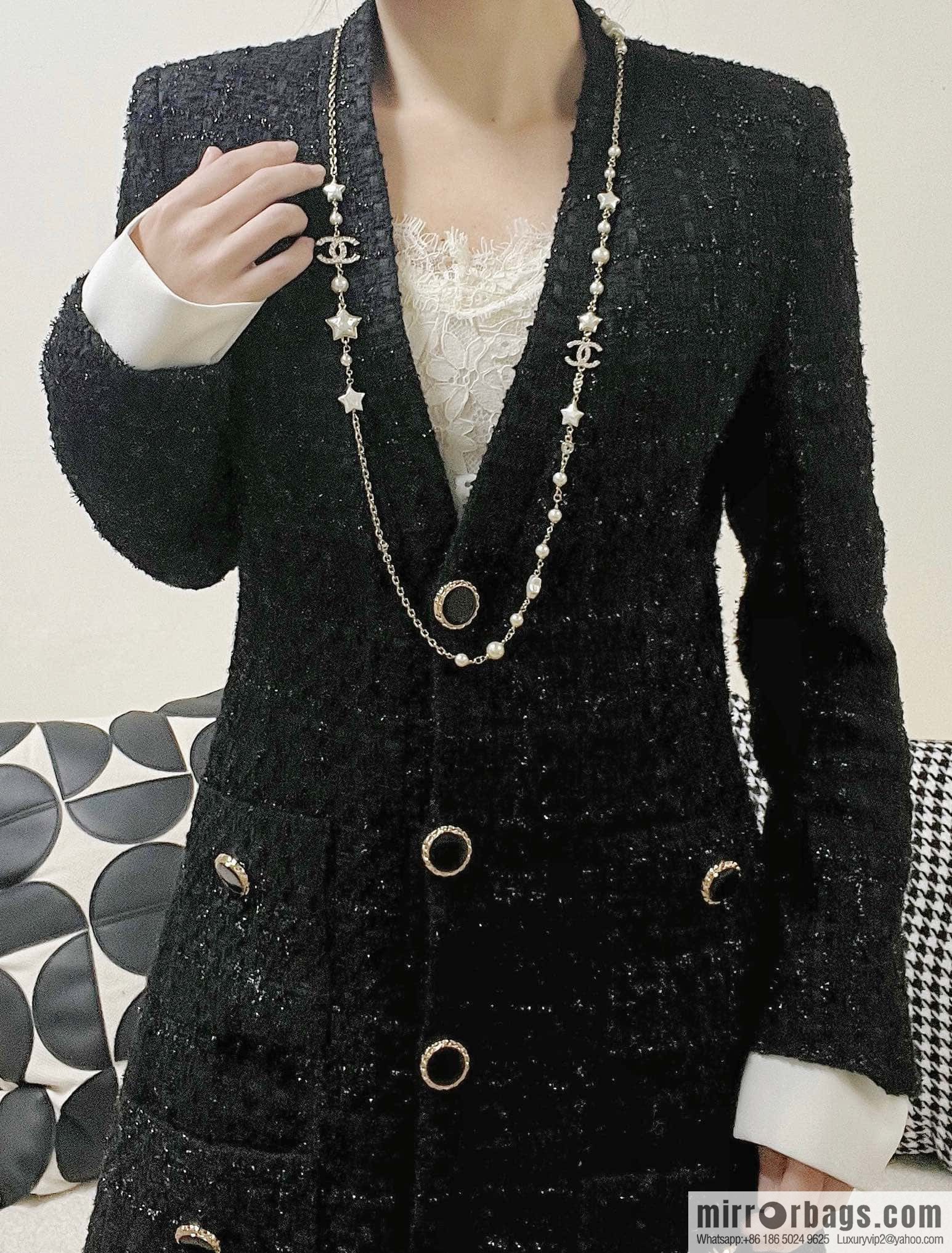 ☀️New ☑️ Chanel Double C Pentagram ⭐ Star Pearl Sweater Chain Necklace ☀️