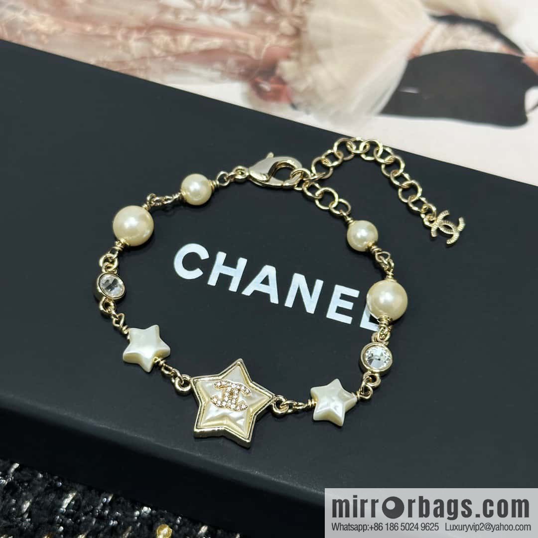 ☀️New ☑️ Chanel Double C Pentagram ⭐ Star Pearl Bracelet ☀️