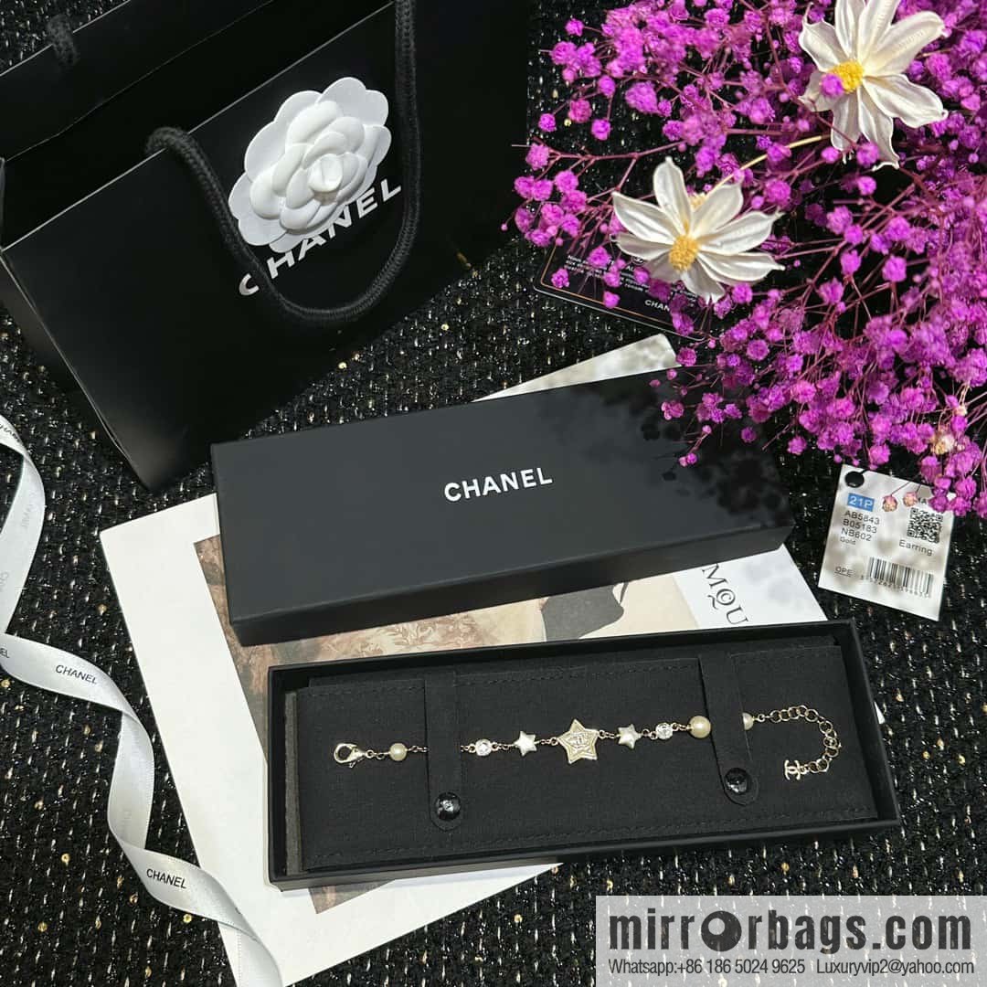 ☀️New ☑️ Chanel Double C Pentagram ⭐ Star Pearl Bracelet ☀️