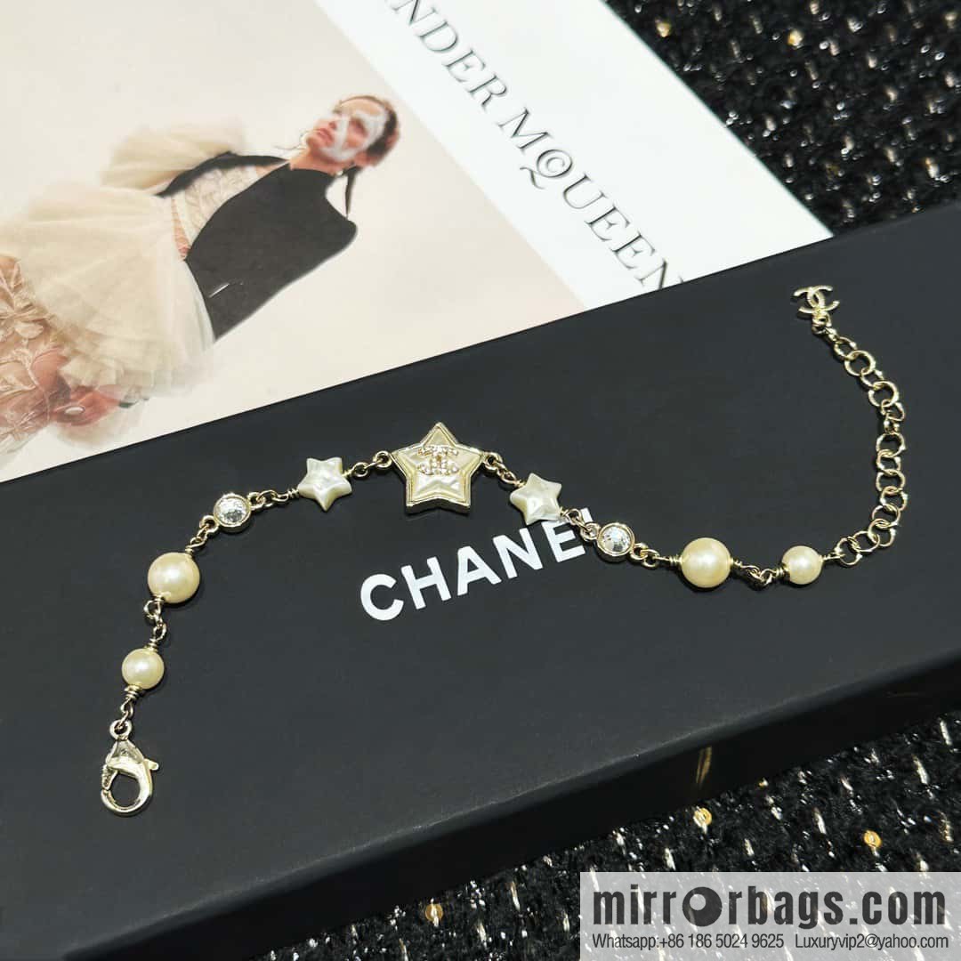 ☀️New ☑️ Chanel Double C Pentagram ⭐ Star Pearl Bracelet ☀️
