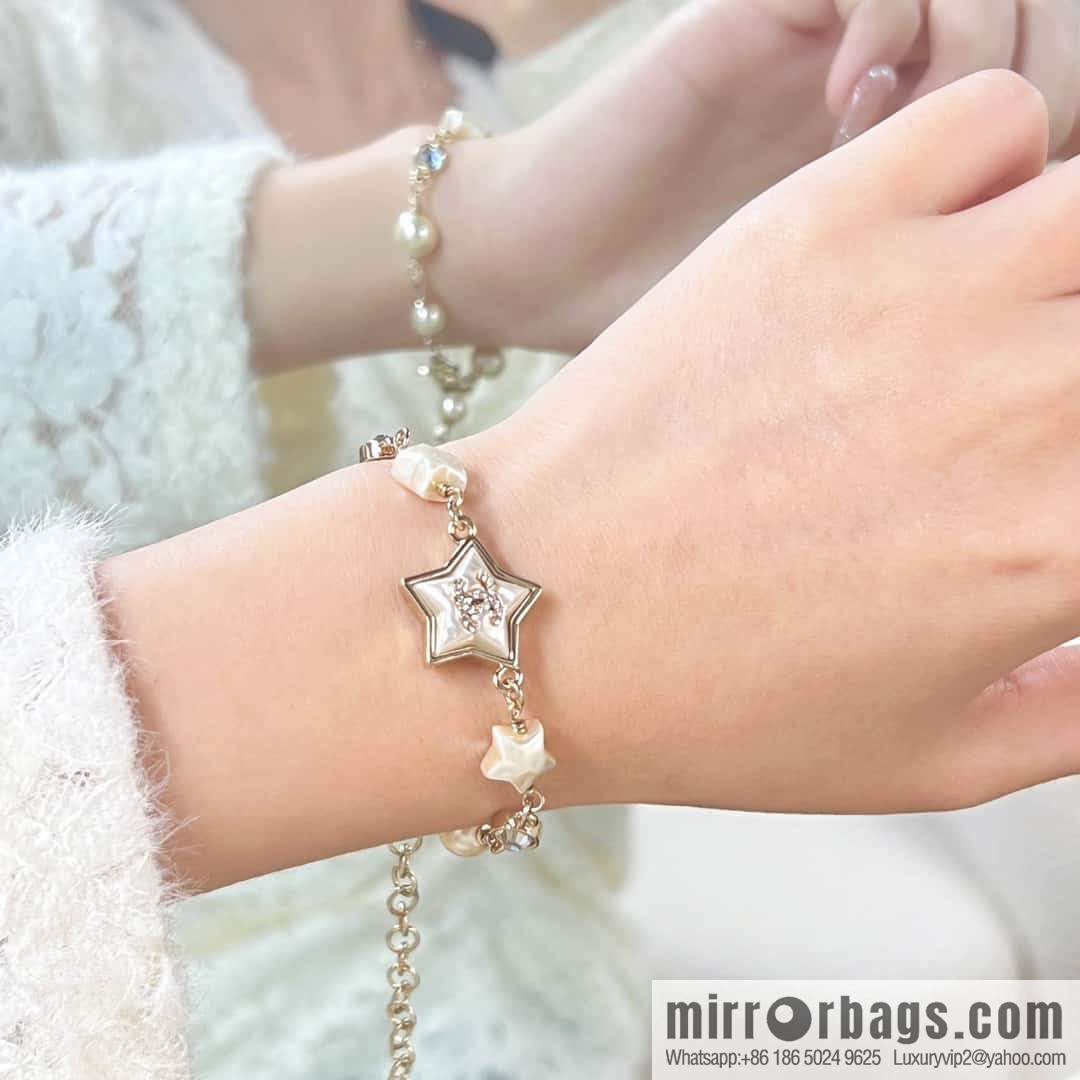 ☀️New ☑️ Chanel Double C Pentagram ⭐ Star Pearl Bracelet ☀️