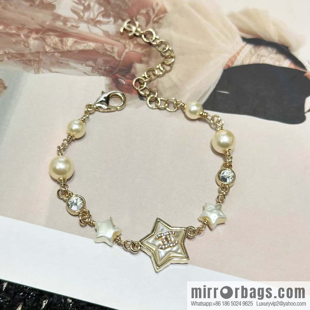 ☀️New ☑️ Chanel Double C Pentagram ⭐ Star Pearl Bracelet ☀️
