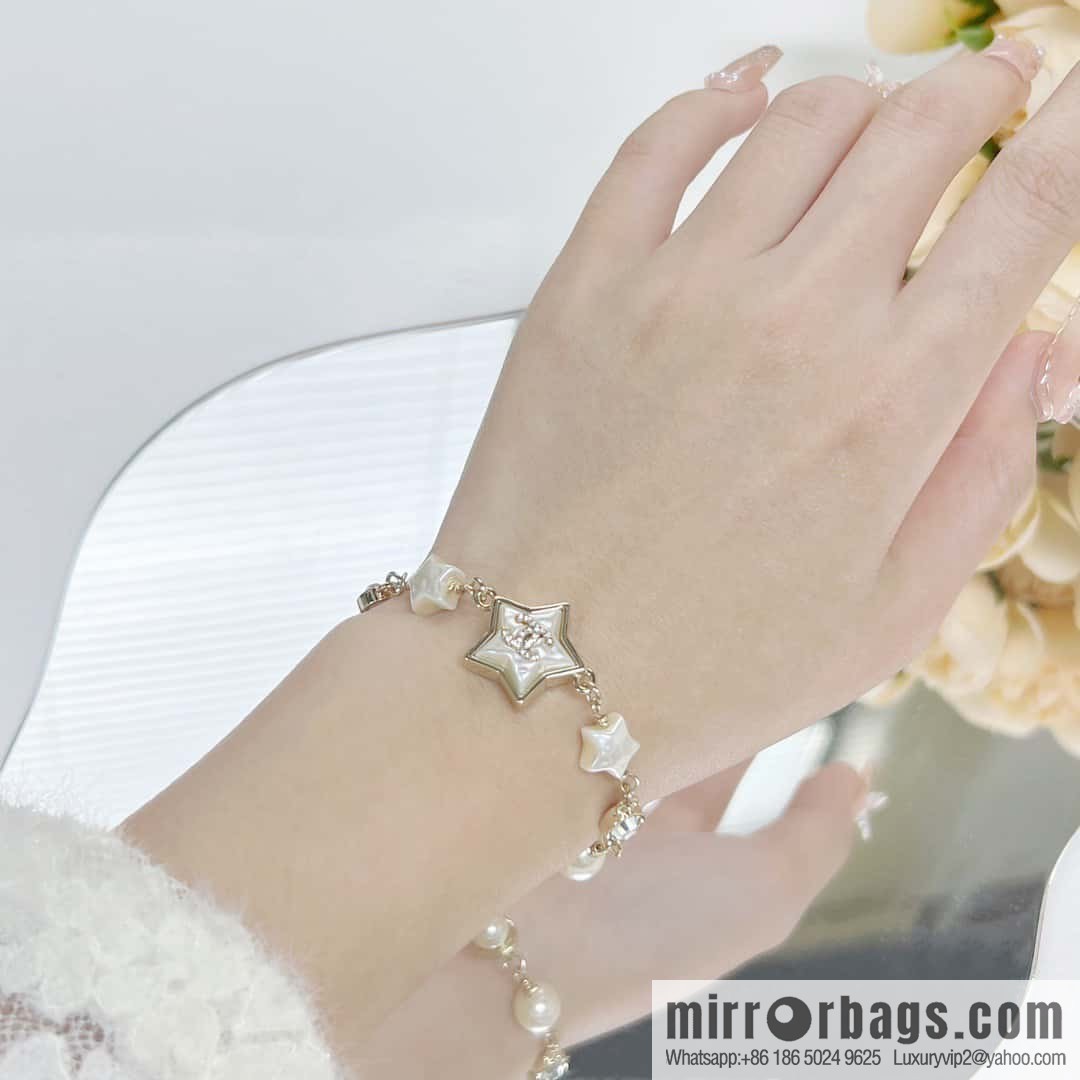 ☀️New ☑️ Chanel Double C Pentagram ⭐ Star Pearl Bracelet ☀️