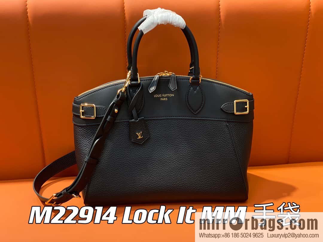 [Original order boutique] M22914 black full leather portable women's bag series Lock It MM handbag M22914 22925 22927 23061 Ays Lock It MM bag