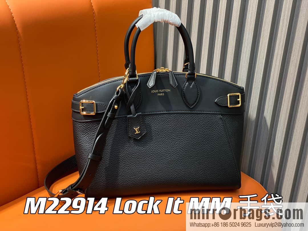 [Original order boutique] M22914 black full leather portable women's bag series Lock It MM handbag M22914 22925 22927 23061 Ays Lock It MM bag