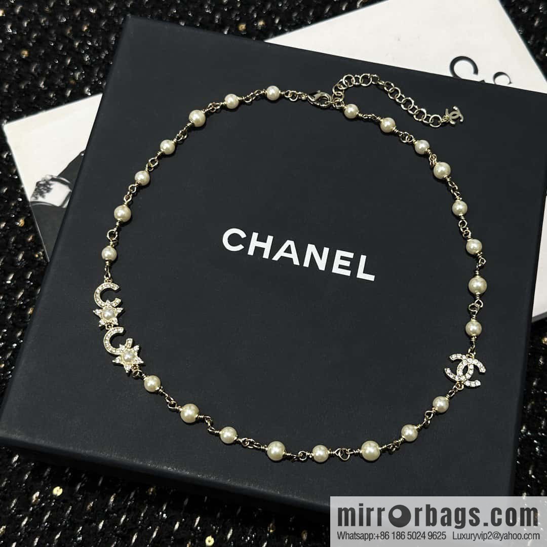 ☀️New ☑️ Chanel full diamond double C pearl coco necklace ☀️