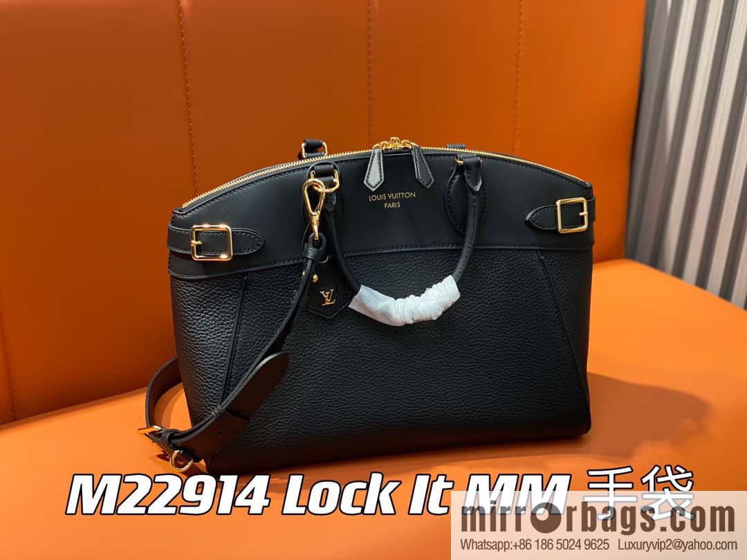[Original order boutique] M22914 black full leather portable women's bag series Lock It MM handbag M22914 22925 22927 23061 Ays Lock It MM bag