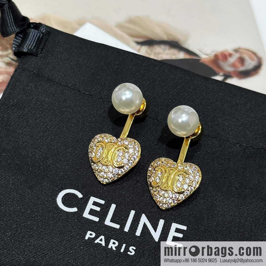 ☀️New ☑️ Celine full of diamonds peach heart love Arc de Triomphe stud earrings ☀️