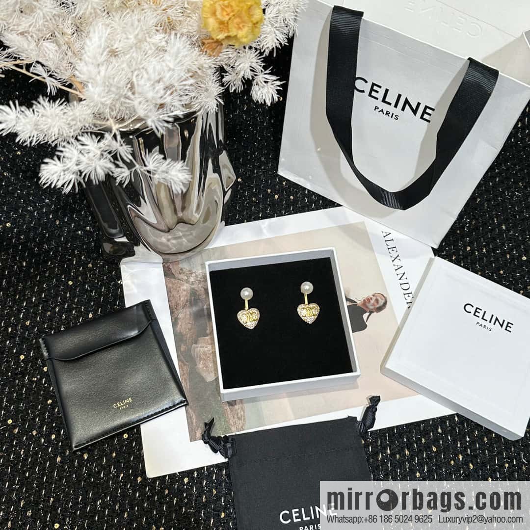 ☀️New ☑️ Celine full of diamonds peach heart love Arc de Triomphe stud earrings ☀️