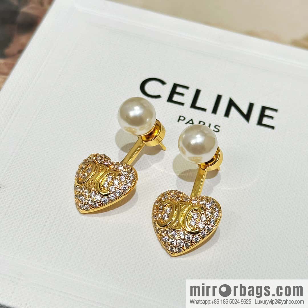☀️New ☑️ Celine full of diamonds peach heart love Arc de Triomphe stud earrings ☀️