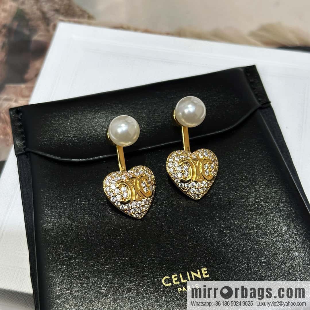 ☀️New ☑️ Celine full of diamonds peach heart love Arc de Triomphe stud earrings ☀️