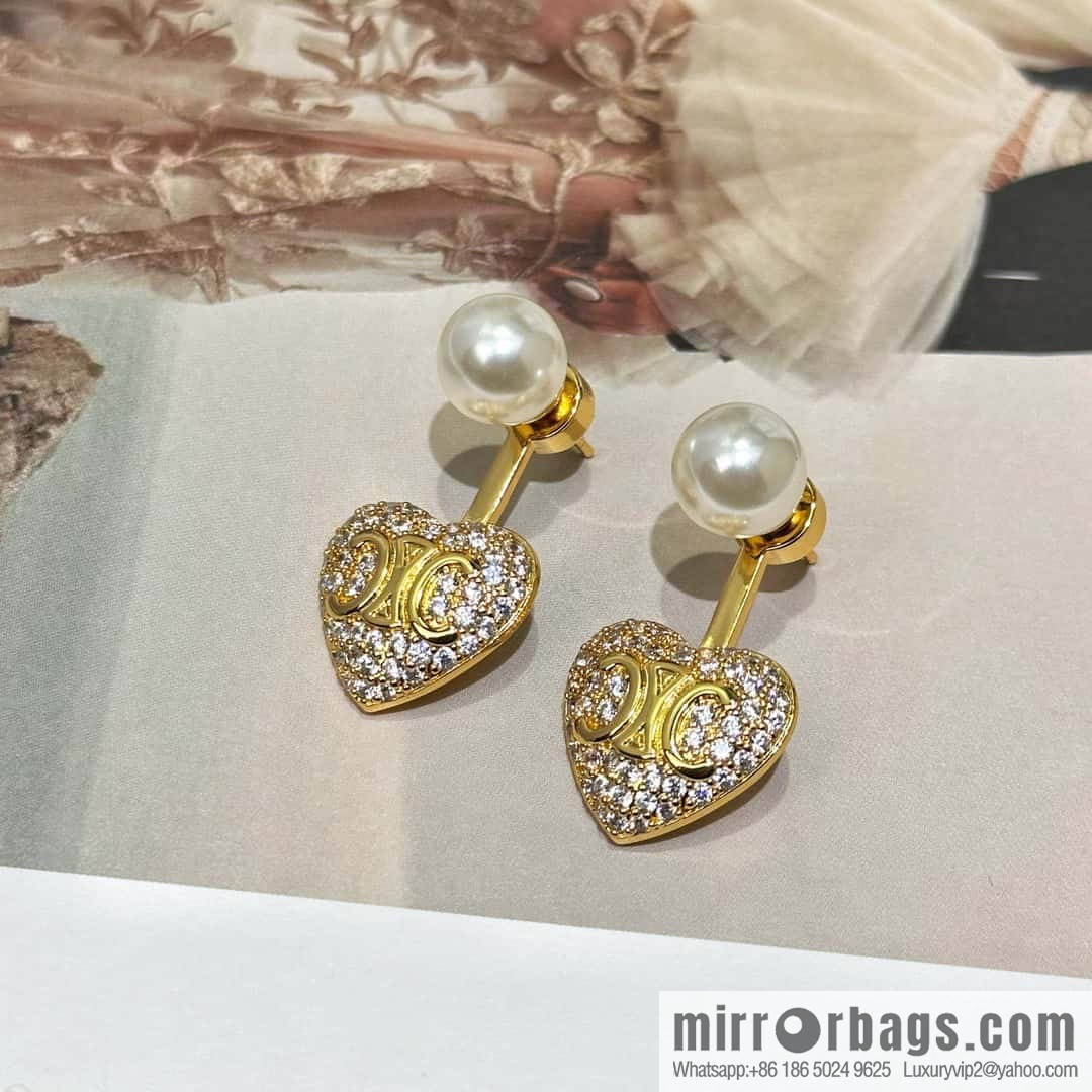 ☀️New ☑️ Celine full of diamonds peach heart love Arc de Triomphe stud earrings ☀️