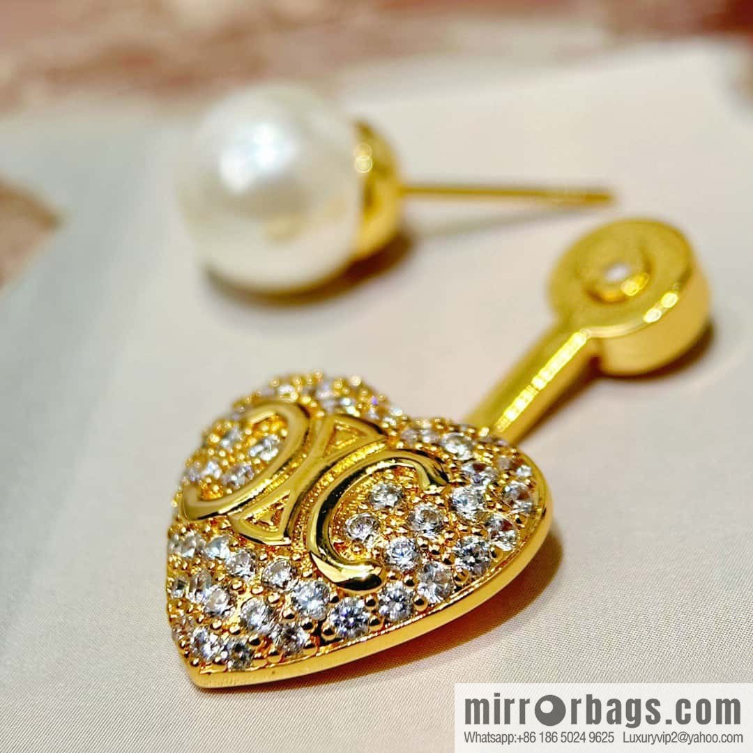 ☀️New ☑️ Celine full of diamonds peach heart love Arc de Triomphe stud earrings ☀️