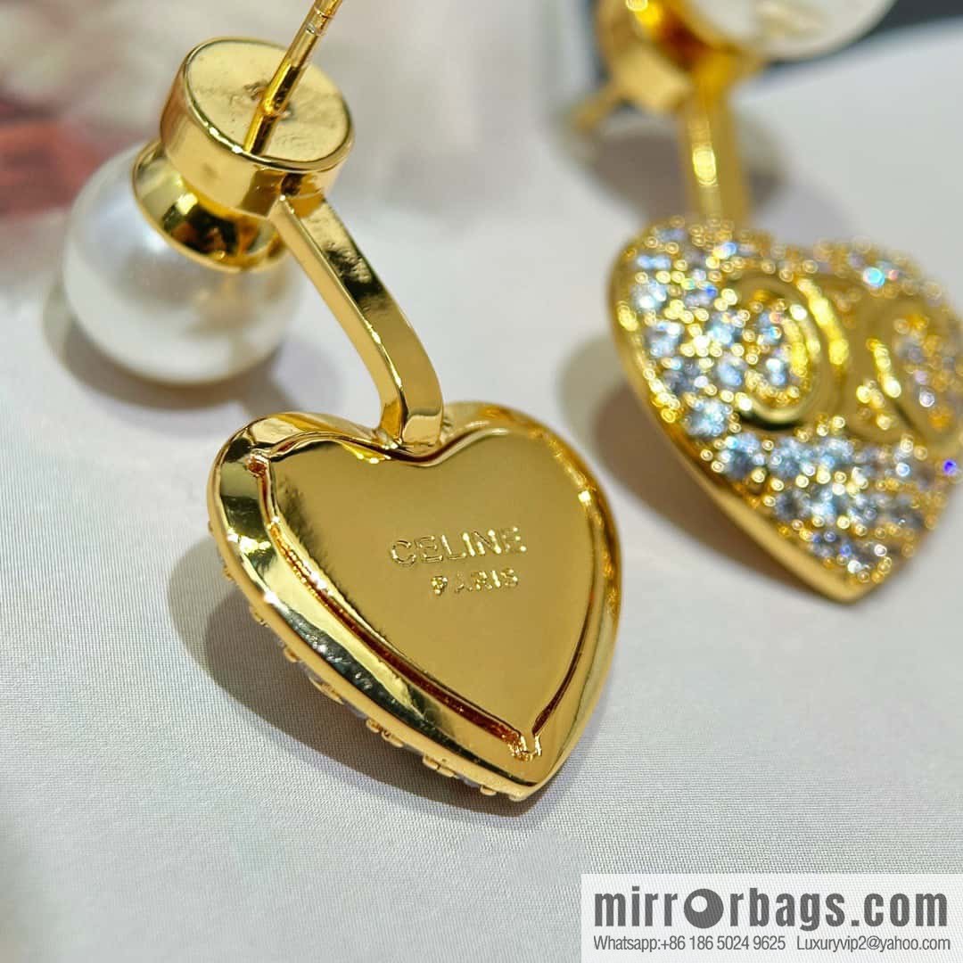 ☀️New ☑️ Celine full of diamonds peach heart love Arc de Triomphe stud earrings ☀️