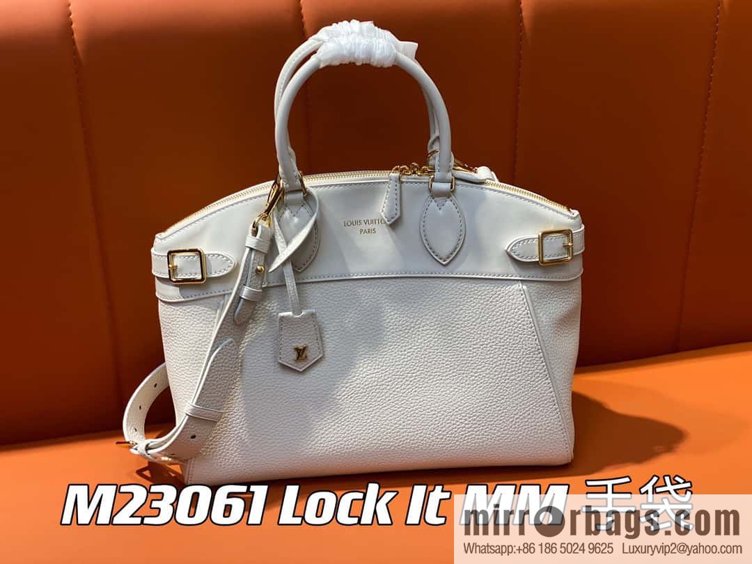 [Original order boutique] M22914 black full leather portable women's bag series Lock It MM handbag M22914 22925 22927 23061 Ays Lock It MM bag