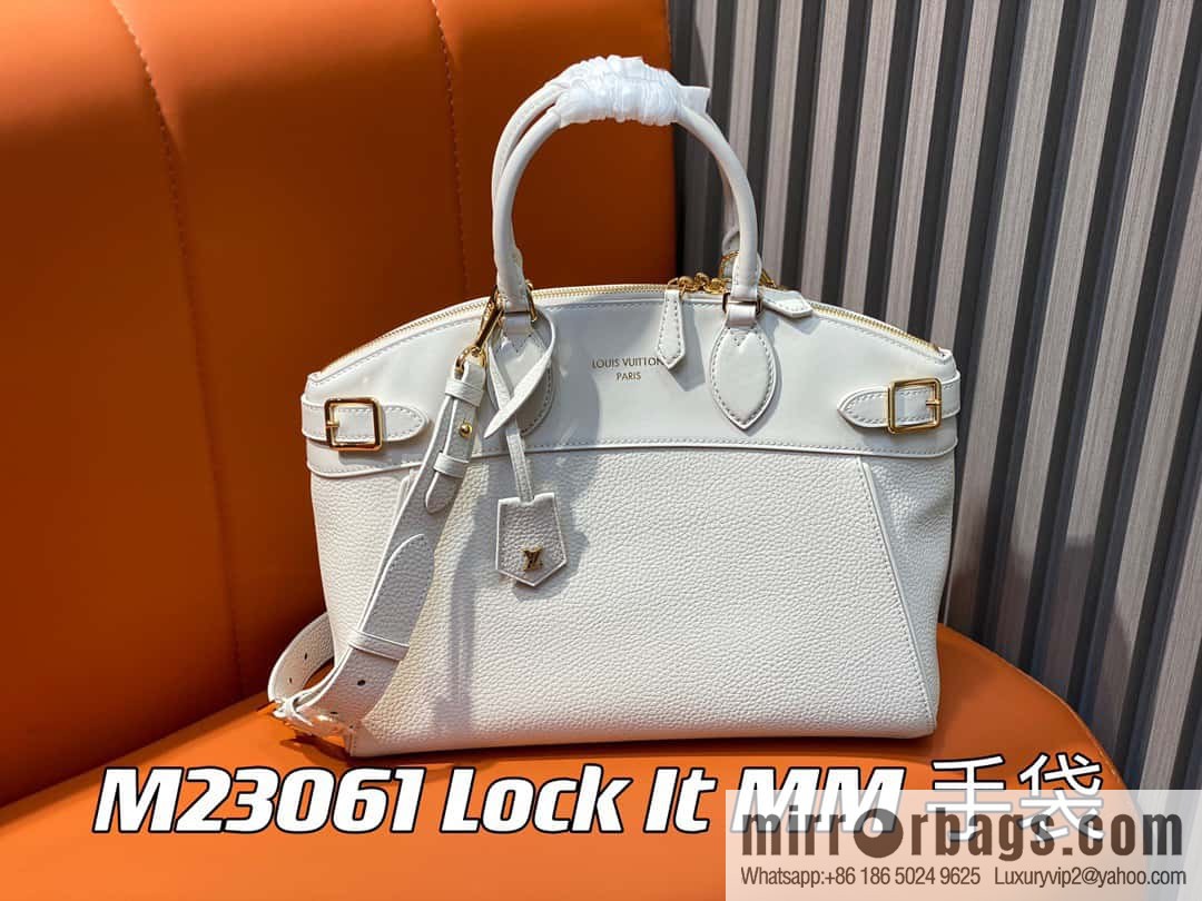 [Original order boutique] M22914 black full leather portable women's bag series Lock It MM handbag M22914 22925 22927 23061 Ays Lock It MM bag