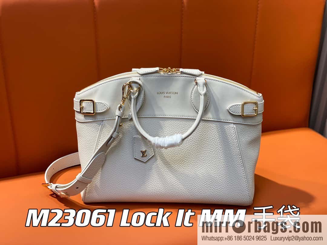 [Original order boutique] M22914 black full leather portable women's bag series Lock It MM handbag M22914 22925 22927 23061 Ays Lock It MM bag