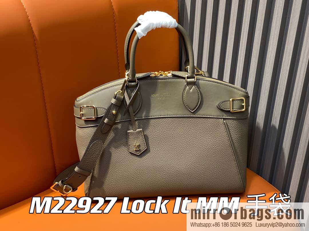 [Original order boutique] M22914 black full leather portable women's bag series Lock It MM handbag M22914 22925 22927 23061 Ays Lock It MM bag