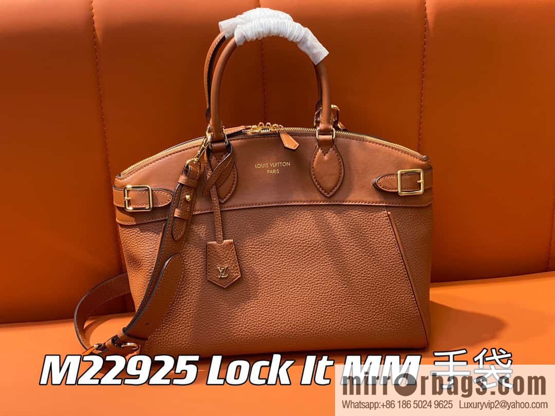 [Original order boutique] M22914 black full leather portable women's bag series Lock It MM handbag M22914 22925 22927 23061 Ays Lock It MM bag