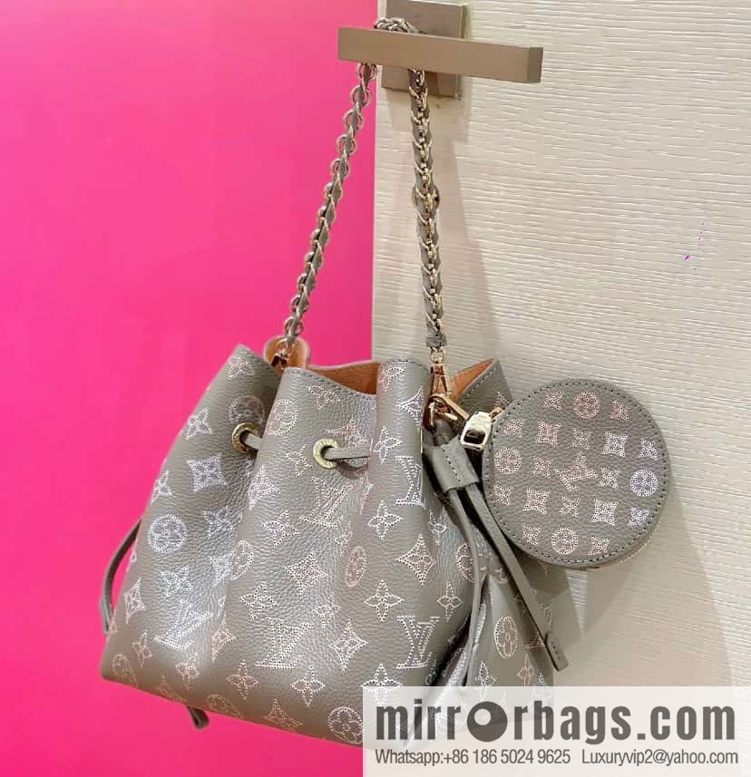 [Original single boutique] M23388 light gray, full leather bucket bag series BELLA handbag, gray/gradual change (cut-out)