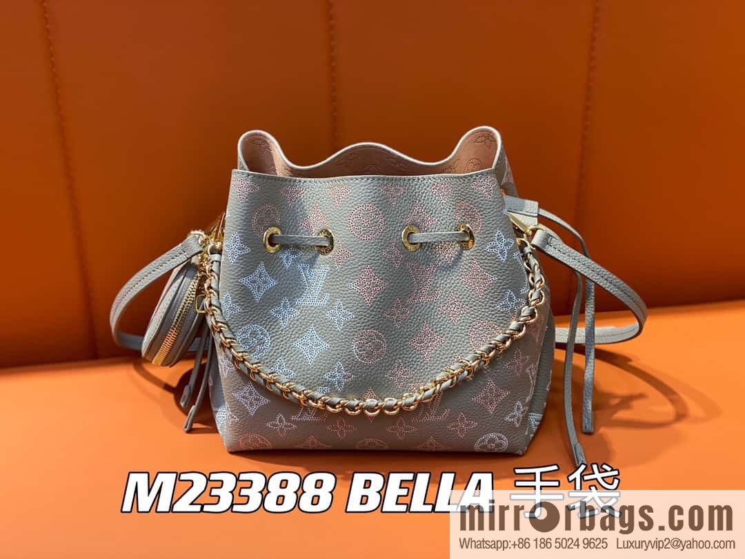 [Original single boutique] M23388 light gray, full leather bucket bag series BELLA handbag, gray/gradual change (cut-out)