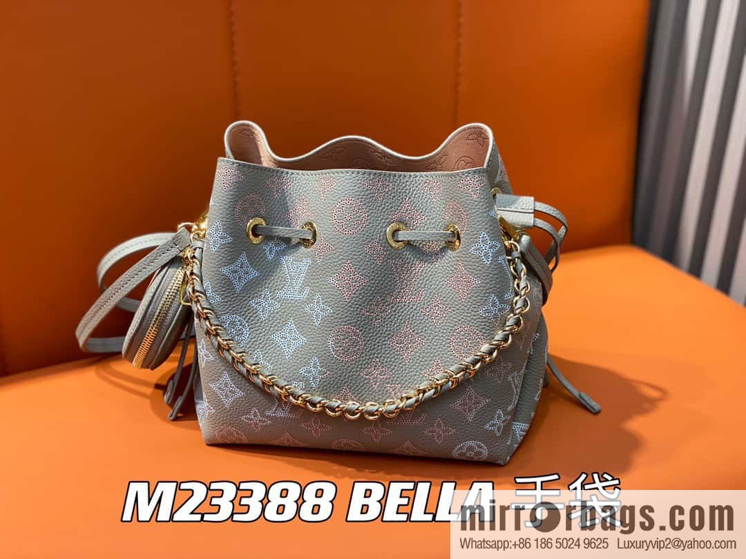 [Original single boutique] M23388 light gray, full leather bucket bag series BELLA handbag, gray/gradual change (cut-out)