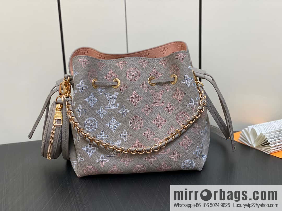 [Original single boutique] M23388 light gray, full leather bucket bag series BELLA handbag, gray/gradual change (cut-out)