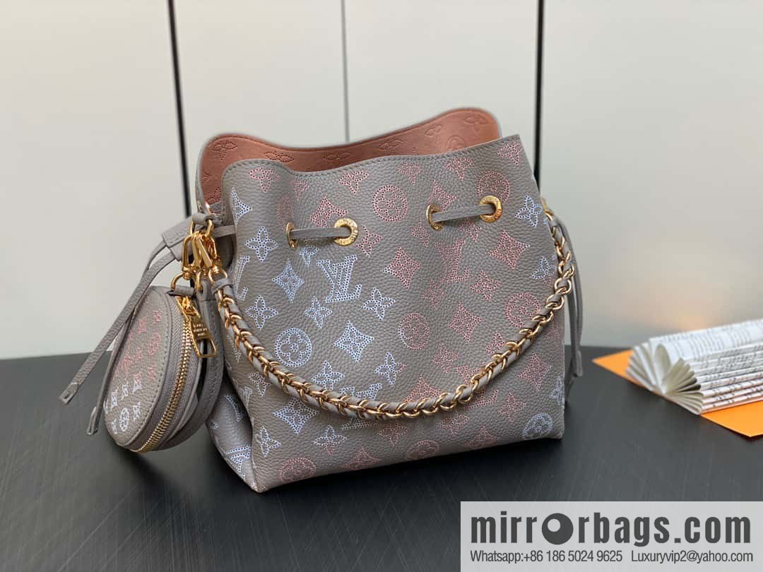 [Original single boutique] M23388 light gray, full leather bucket bag series BELLA handbag, gray/gradual change (cut-out)