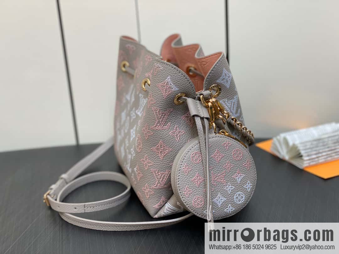 [Original single boutique] M23388 light gray, full leather bucket bag series BELLA handbag, gray/gradual change (cut-out)